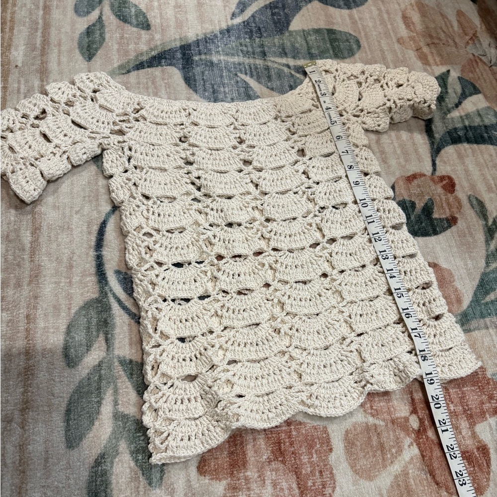 Women's Crochet Blouse Short Sleeve Handmade Top Sz S - Picture 8 of 8
